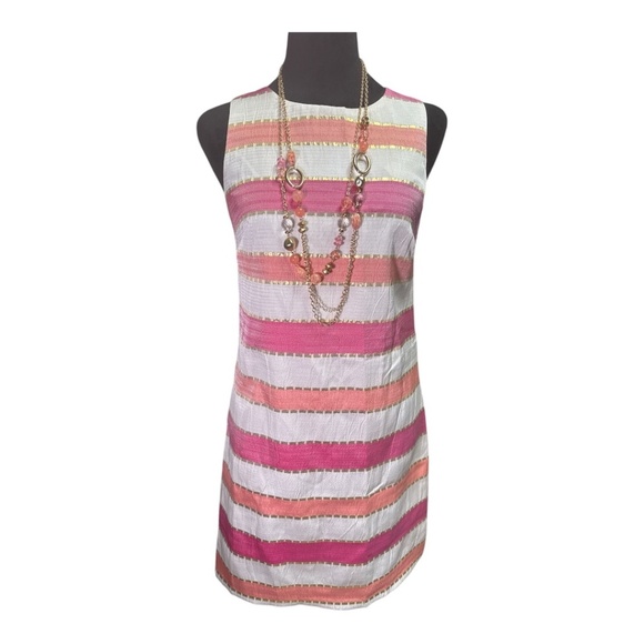 NWT VINCE CAMUTO SLEEVELESS PINK PEACH WHITE DRESS SIZE 2P - Picture 1 of 11